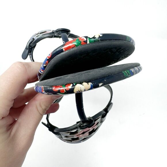 Tory Burch Miller Navy Floral Patent Leather Sandals Size 8 – Tea Rose Print - Picture 9 of 10